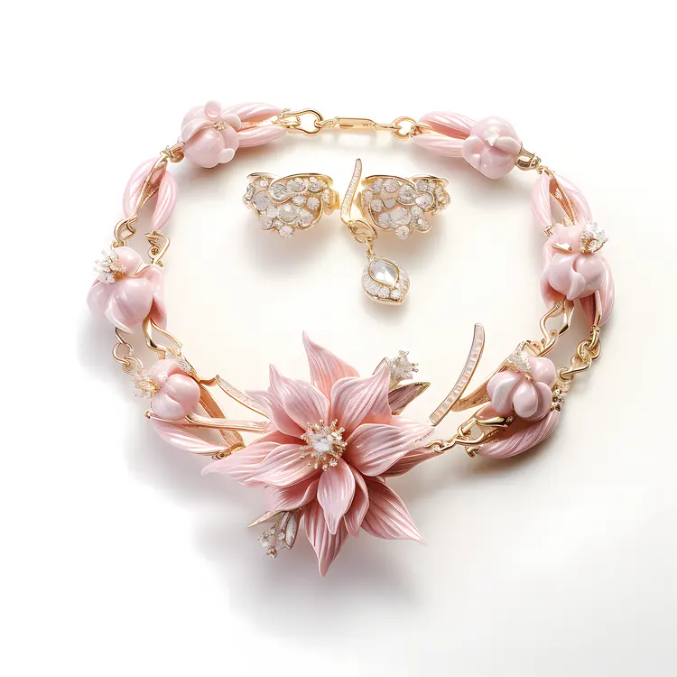 Pink Floral Necklace Set