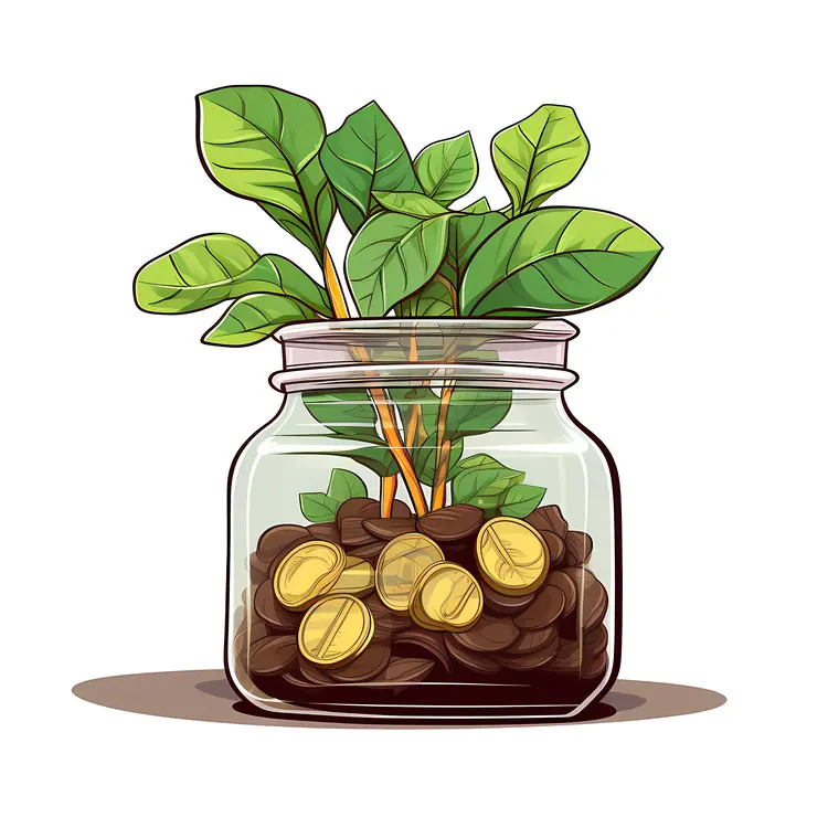 Plant Growing in Jar of Coins