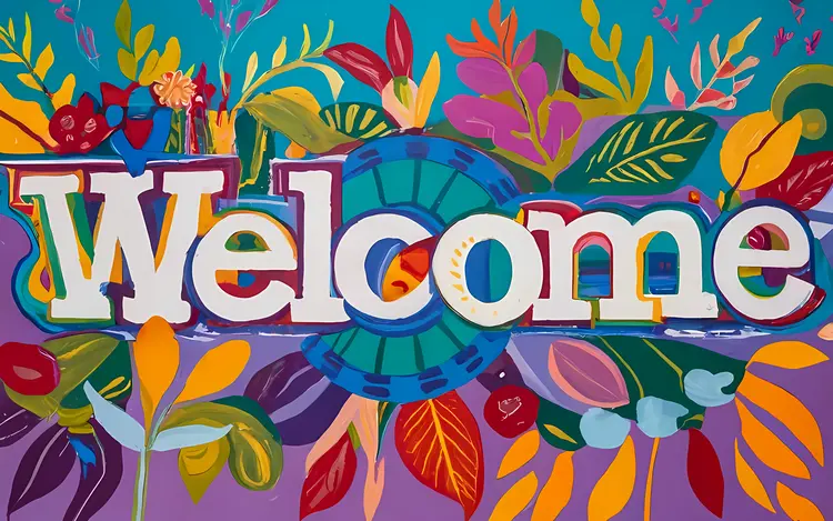 Welcome Sign with Colorful Leaves