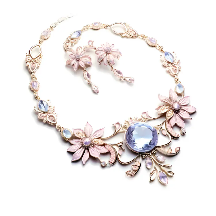 Elegant Purple Floral Necklace and Earrings Set