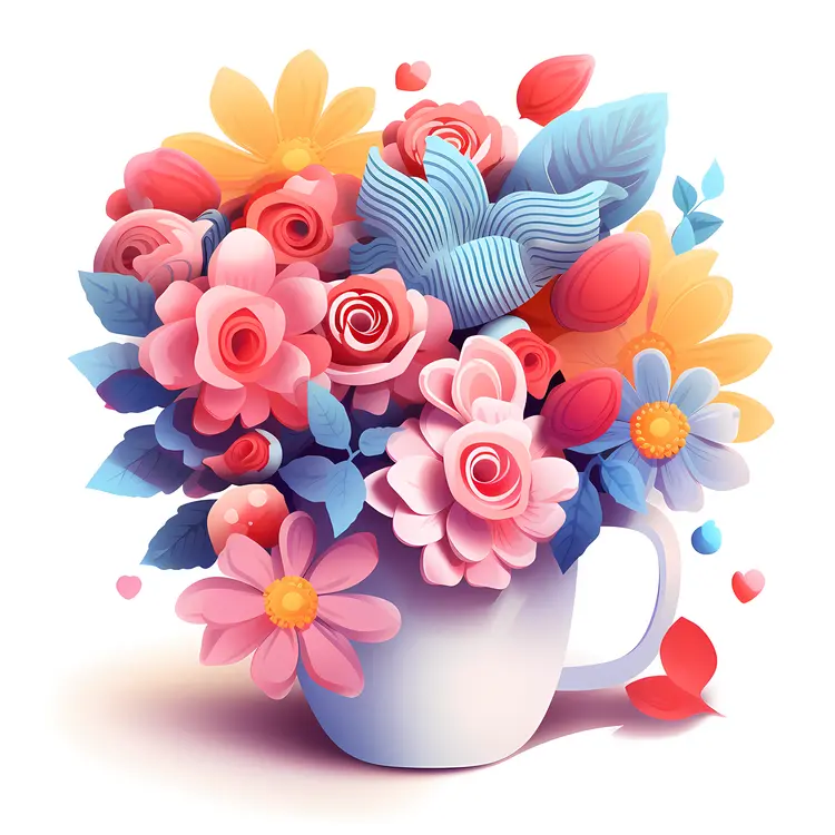 Colorful Flowers in Mug Illustration