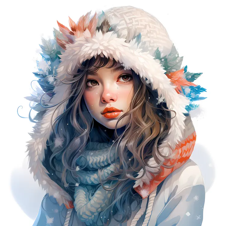 Colorful Winter Portrait of Girl in Snowy Attire