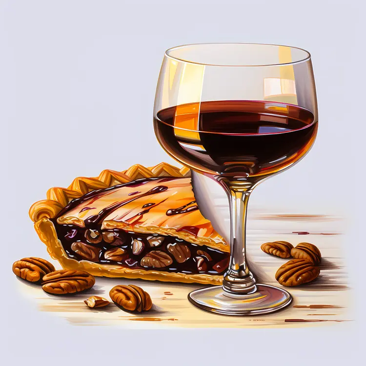 Pecan Pie and Wine Glass Illustration