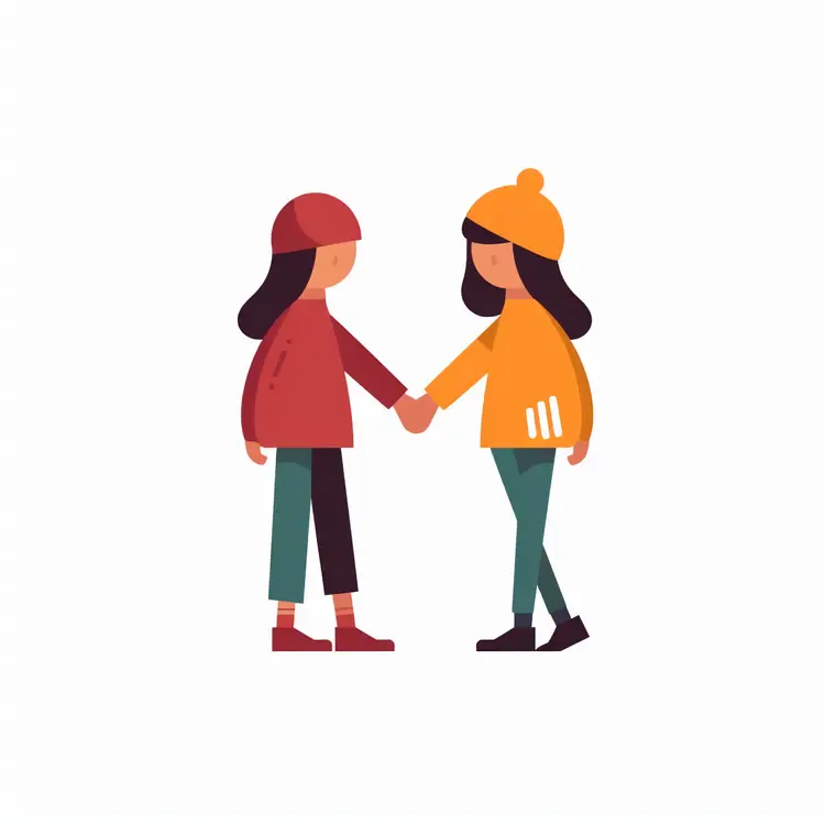 Two Girls in Winter Clothes Shaking Hands