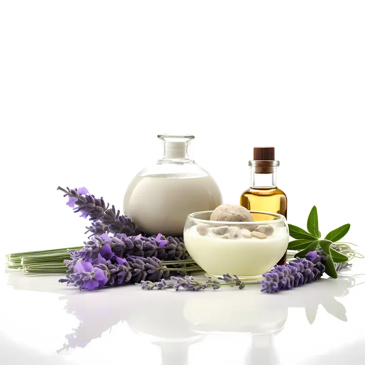 Spa Items with Lavender and Bottles