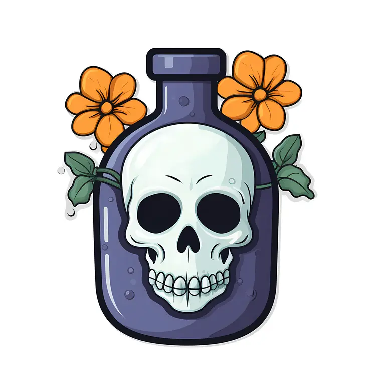 Skull Bottle with Flowers for Halloween Decoration