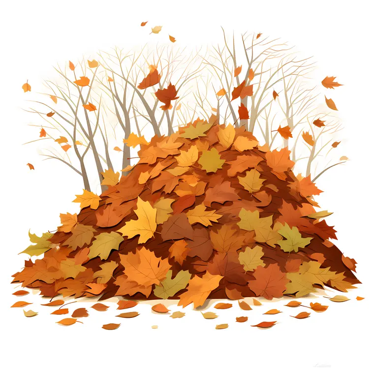 Pile of Autumn Leaves with Bare Trees