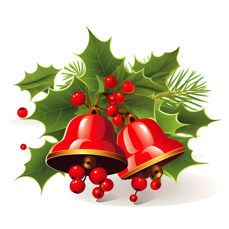 Red Bells with Holly Leaves for Christmas