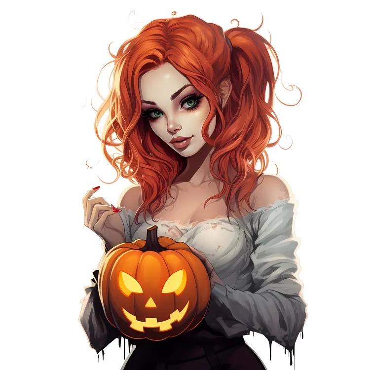 Girl Holding Pumpkin for Halloween