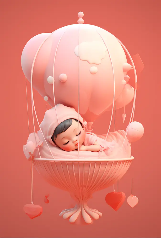 Sleeping Baby in Balloon Basket