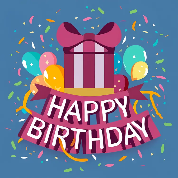 Happy Birthday with Gift and Balloons