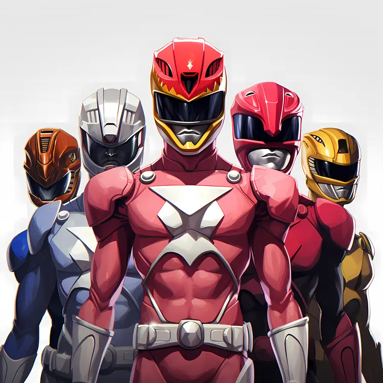 Group of Colorful Power Rangers in Action Poses