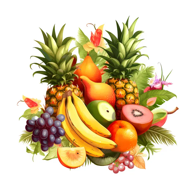 Tropical Fruit Basket with Pineapples and Bananas