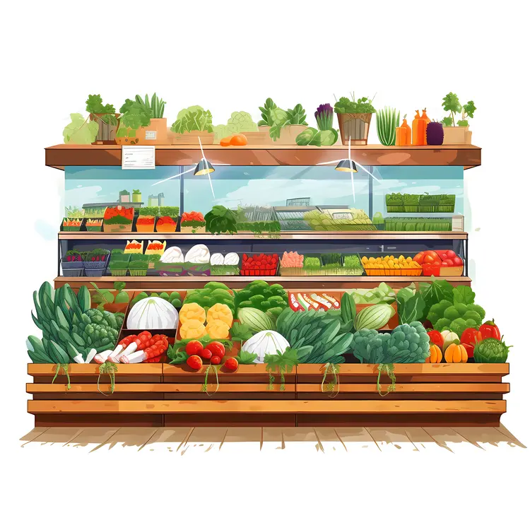 Fresh Vegetables Display in Grocery Store