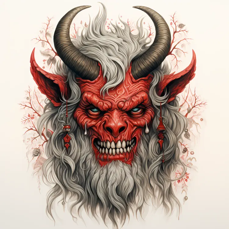 Red Demon Face with Horns