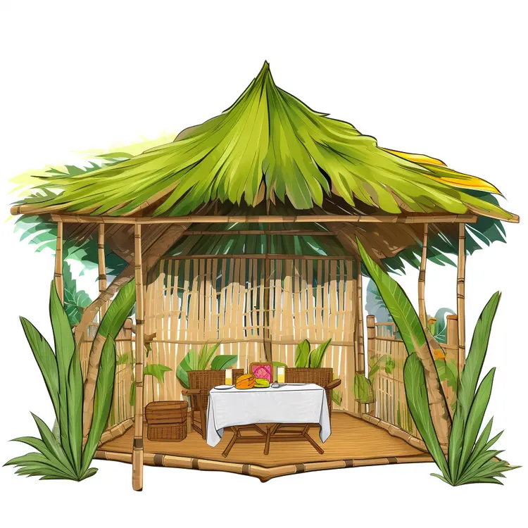 Tropical Bamboo Hut with Thatched Roof