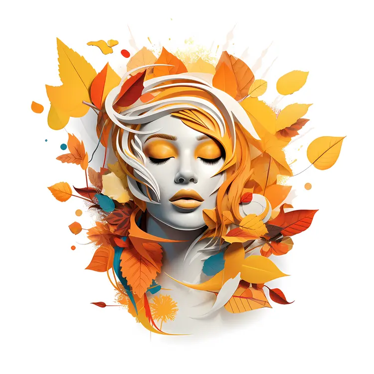 Woman with autumn leaves