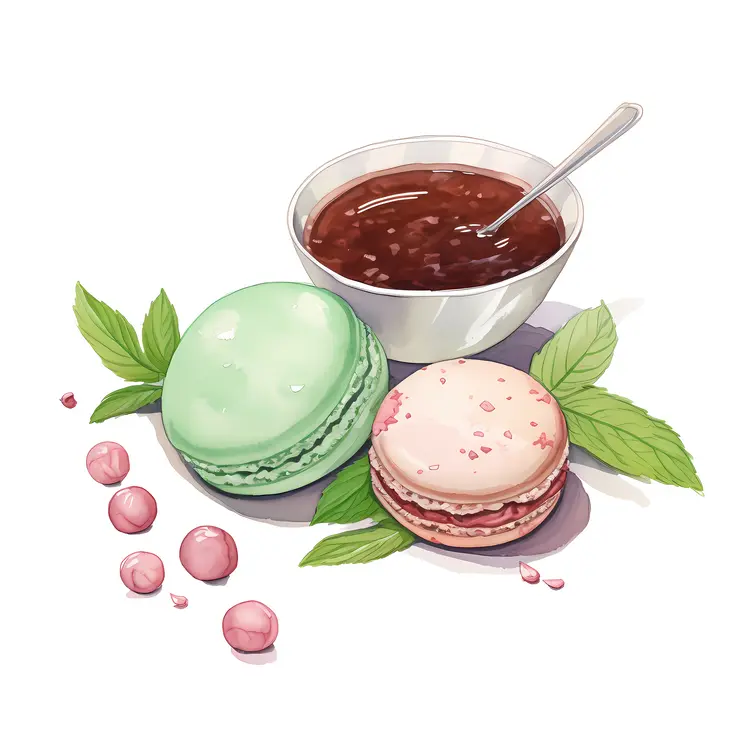 Green and Pink Macarons with Jam