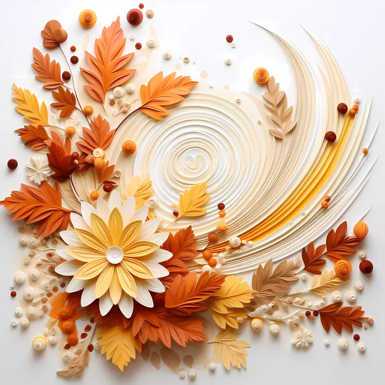 Autumn Leaves and Flower with Swirl Design