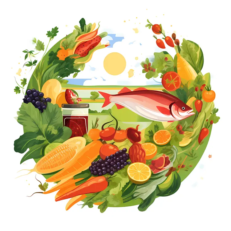 Fresh and Colorful Food Illustration for Healthy Eating