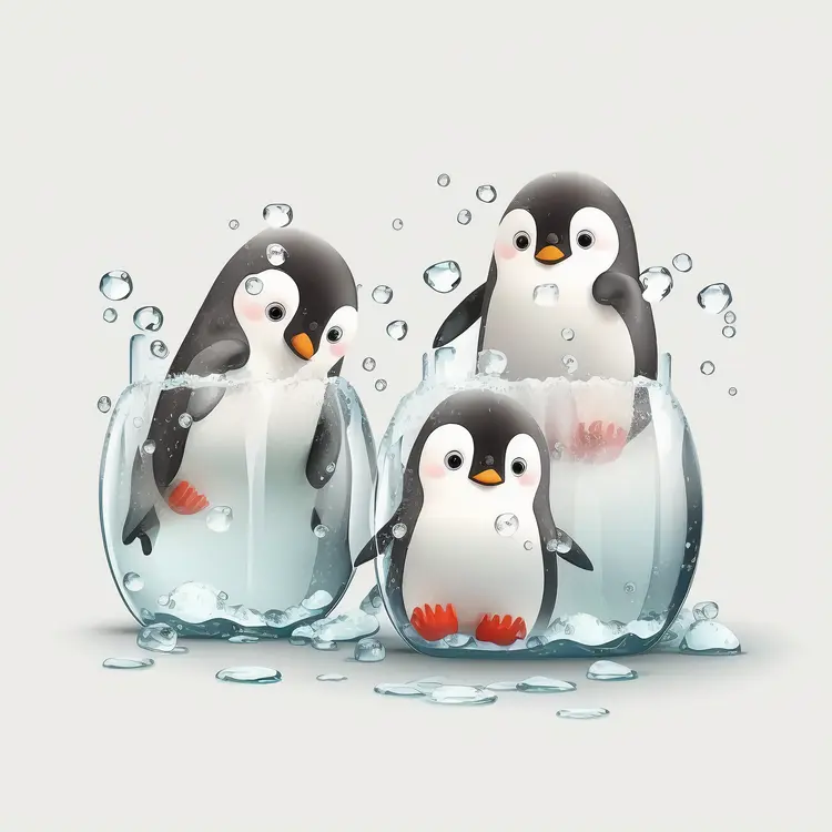 Cute Penguins in Ice Cubes