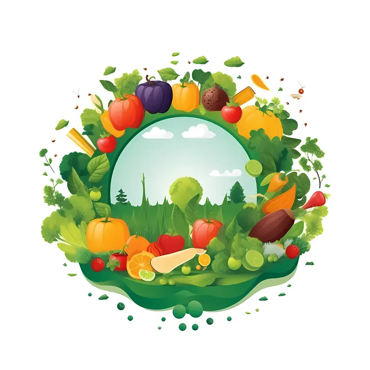 Colorful Vegetables and Fruits in Nature