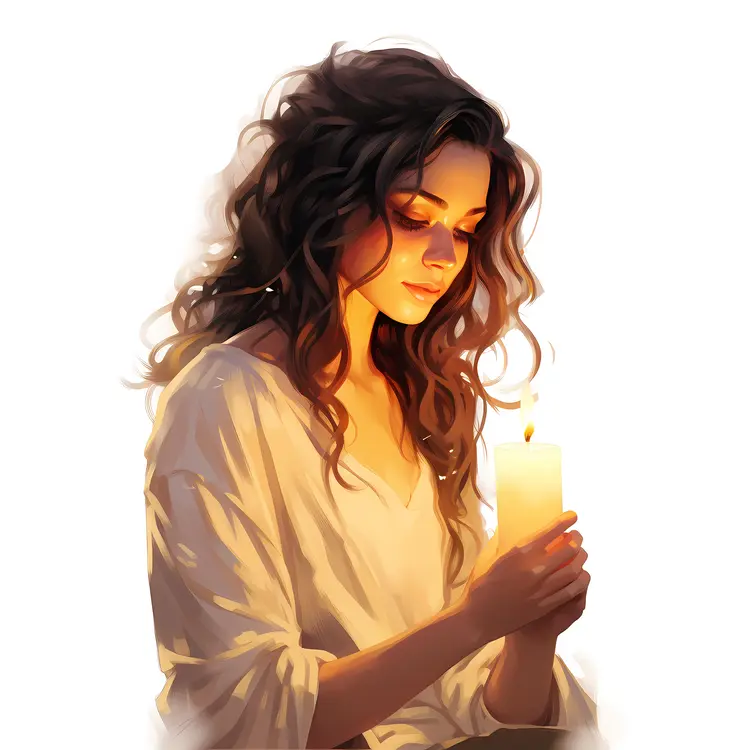 Woman Holding Candle in Peaceful Setting