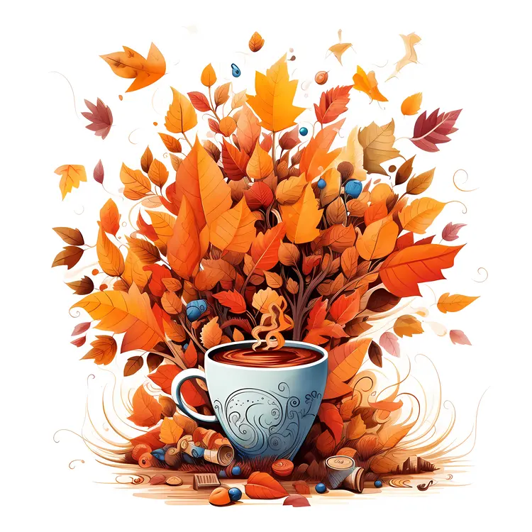 Cup of Coffee with Autumn Leaves