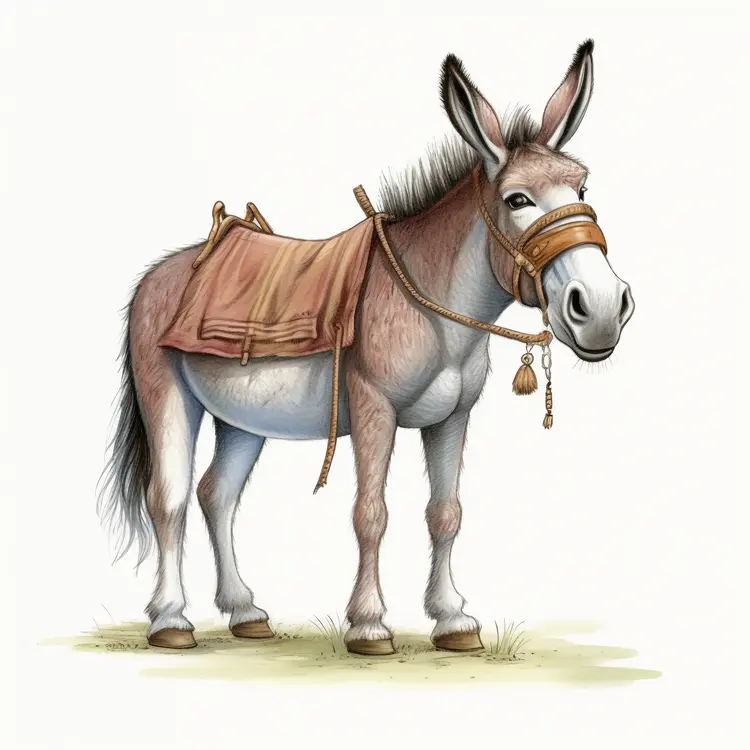 Brown Donkey with Saddle and Bridle