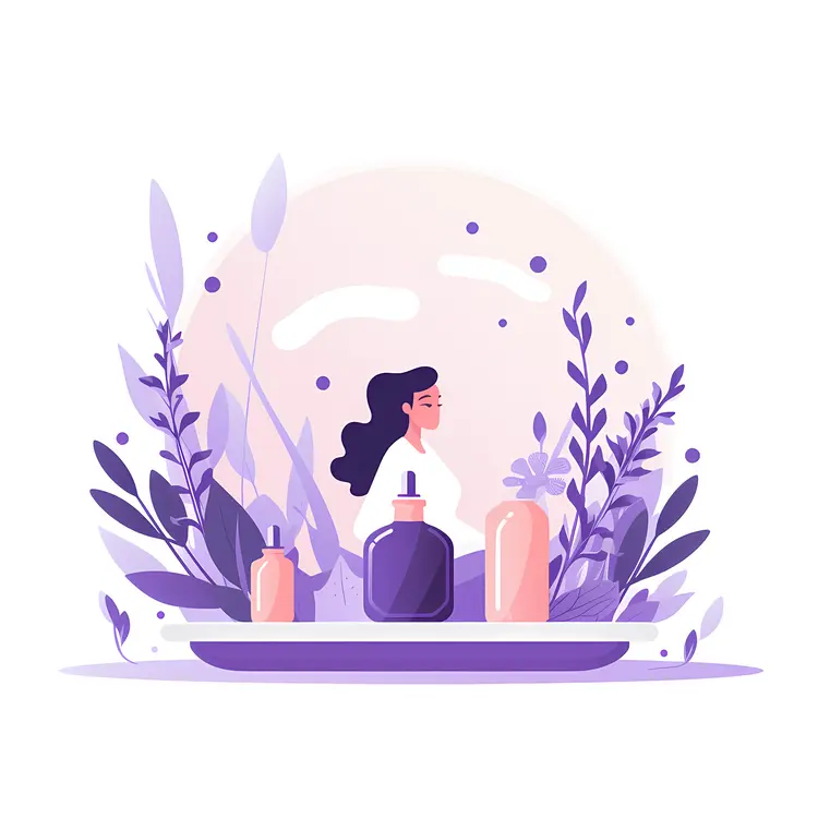 Woman with Aromatherapy Bottles and Plants