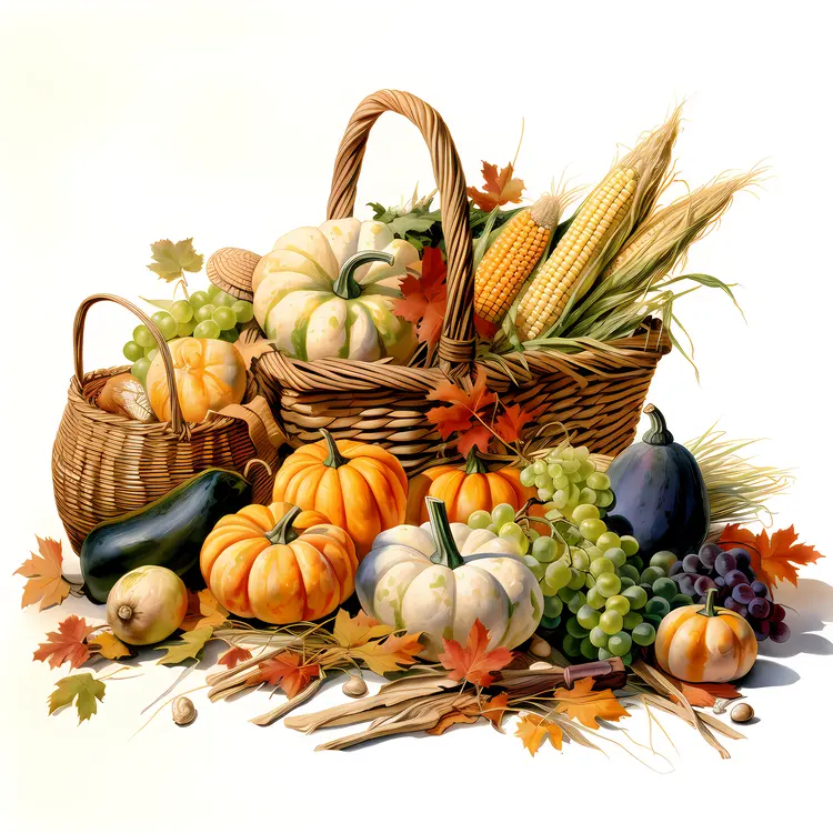 Autumn Harvest Basket with Pumpkins and Vegetables