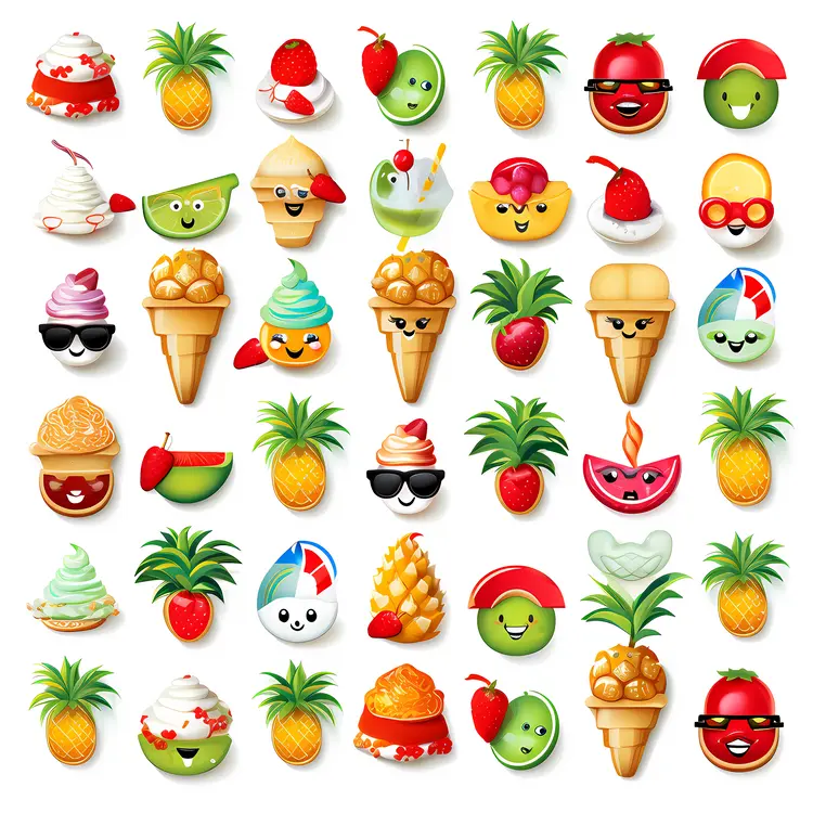 Summer Christmas Pattern with Ice Cream and Fruits