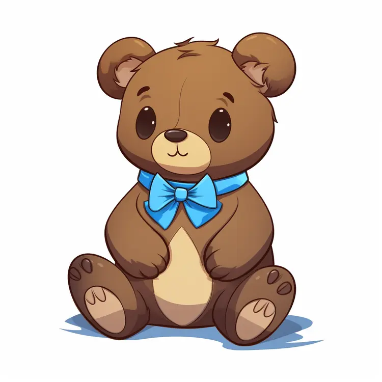Cute Brown Teddy Bear with Blue Bow