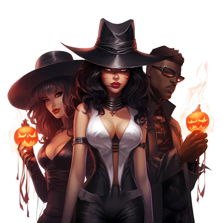 Witches with Pumpkins on Halloween