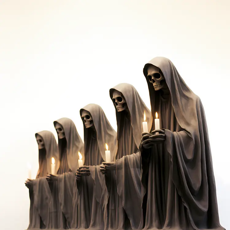 Hooded Skeletons Holding Candles
