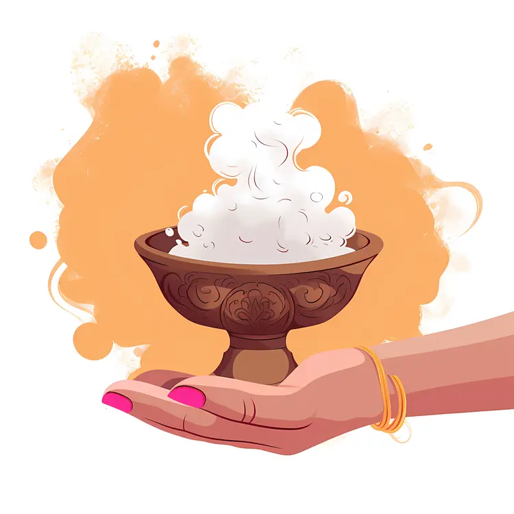 Hand Holding a Ritual Bowl with Smoke
