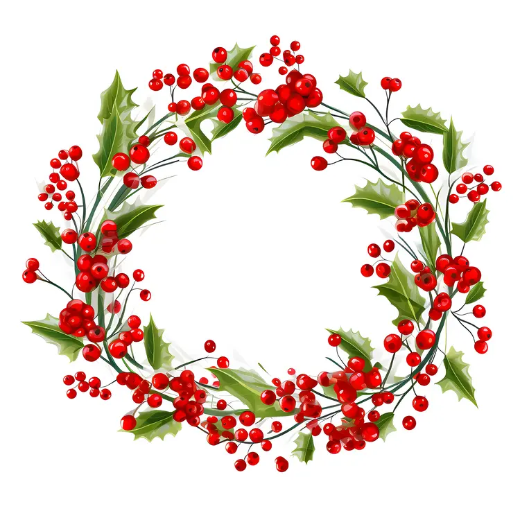Holly Wreath with Red Berries and Green Leaves