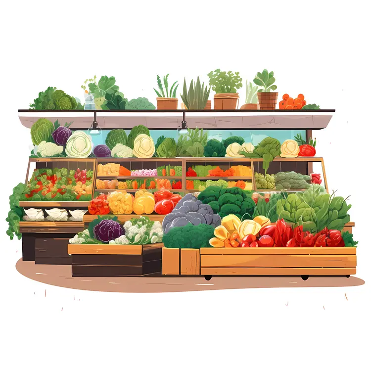 Fresh Vegetables Display in Grocery Store