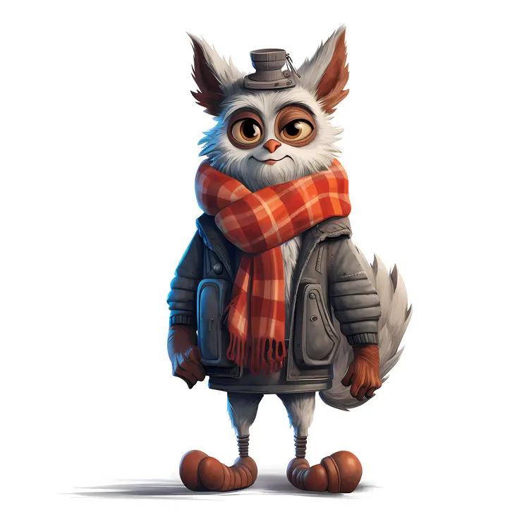 Cartoon Fox in Winter Clothing