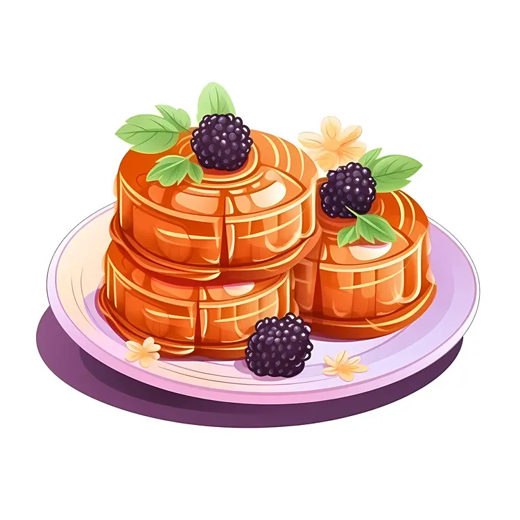 Stack of Pancakes with Blackberries and Syrup