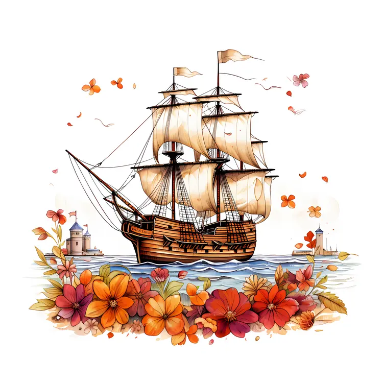 Sailing Ship with Flowers