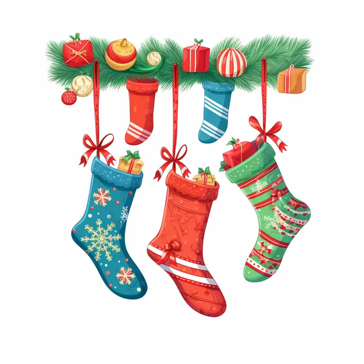 Colorful Christmas Stockings with Gifts