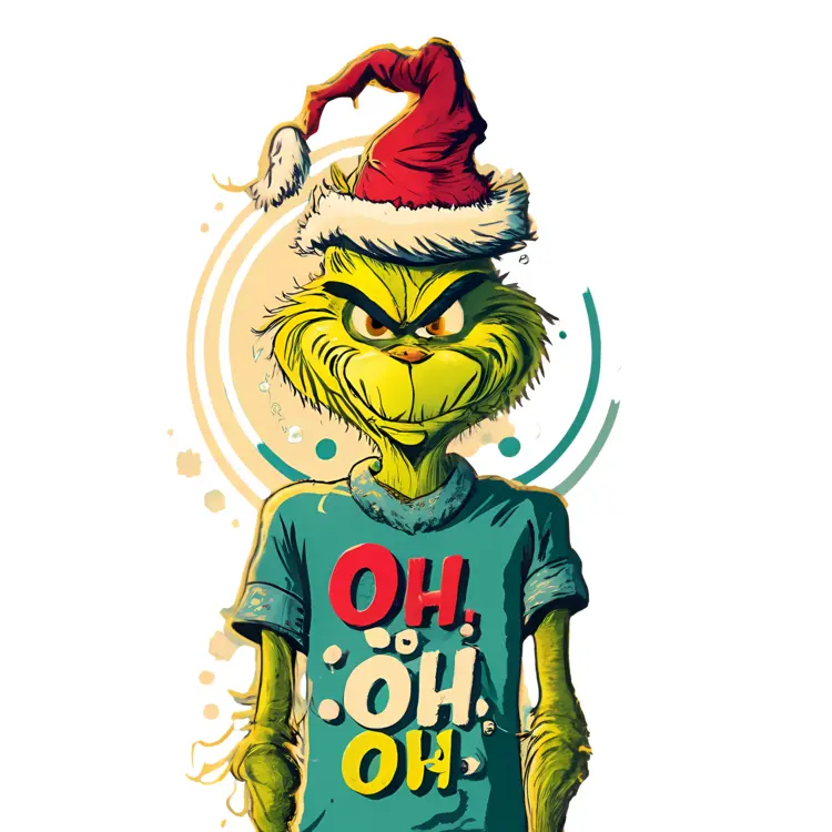 Grinch in Santa Hat with 'OH, OH, OH' Shirt