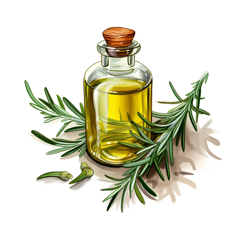 Rosemary Oil Bottle with Fresh Herbs