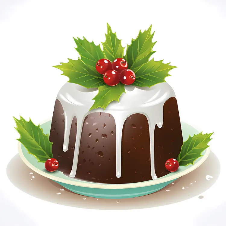Christmas Pudding with White Icing and Holly