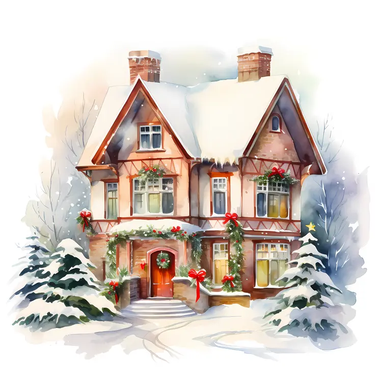 Snowy House with Christmas Decorations