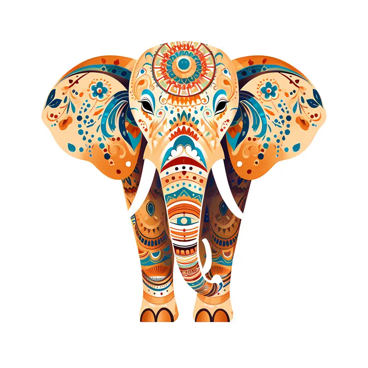 Orange Elephant with Decorative Patterns