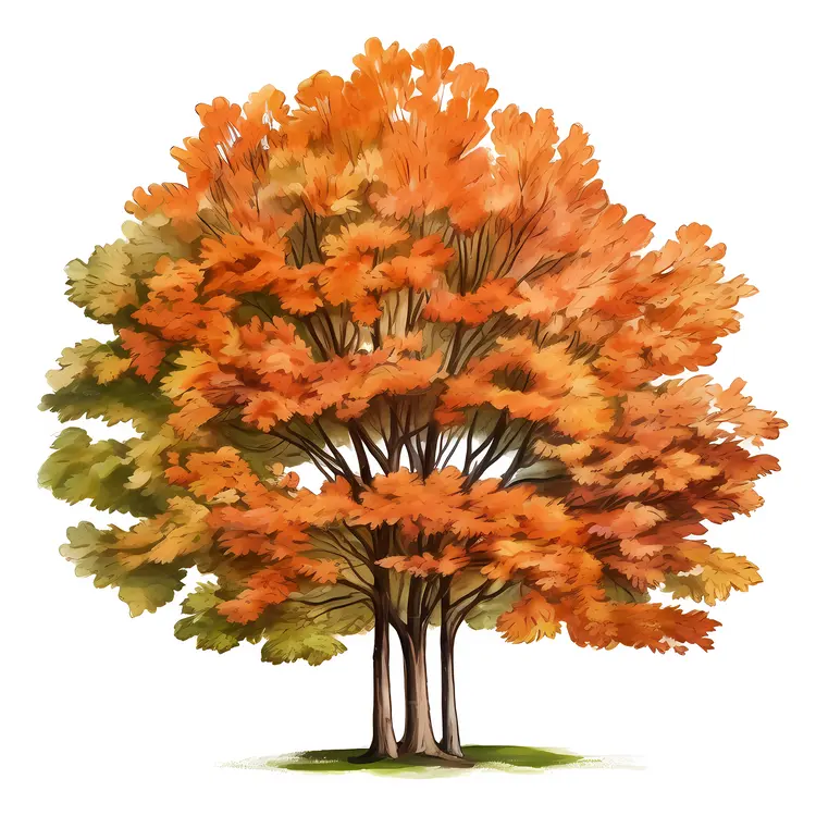 Autumn Tree with Mixed Colors of Leaves