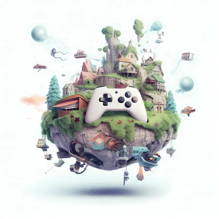 Floating Fantasy World with Game Controller