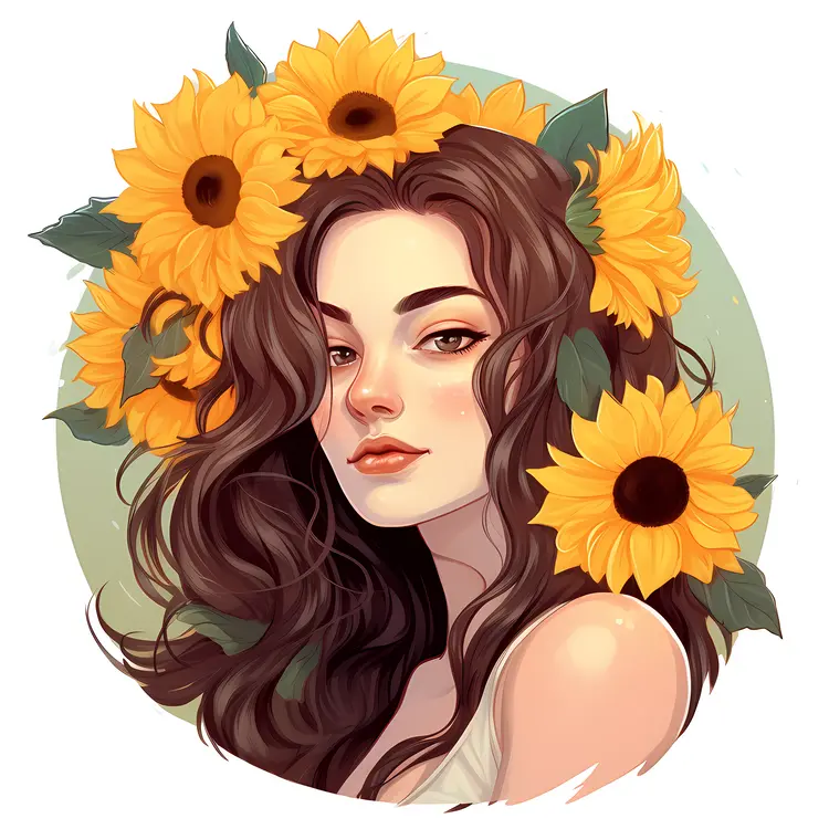 Beautiful Woman with Sunflower Crown